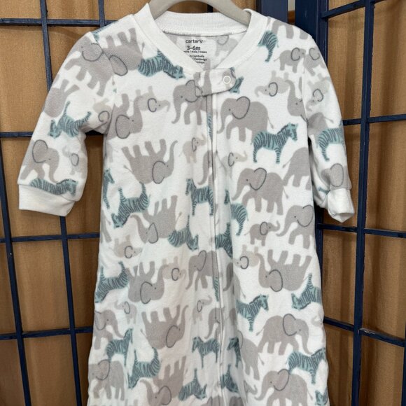 Carters Fleece Sleep Sack 3 6 Months Elephant Zebra Print Zip Up - Picture 2 of 3